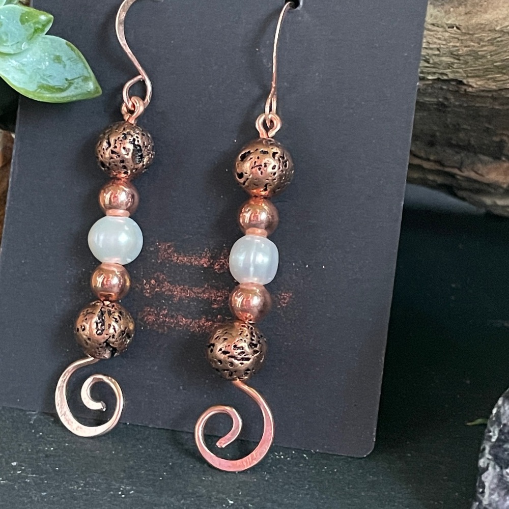 Artisan Wire Wrapped Copper Earrings Handmade - Picture 6 of 15